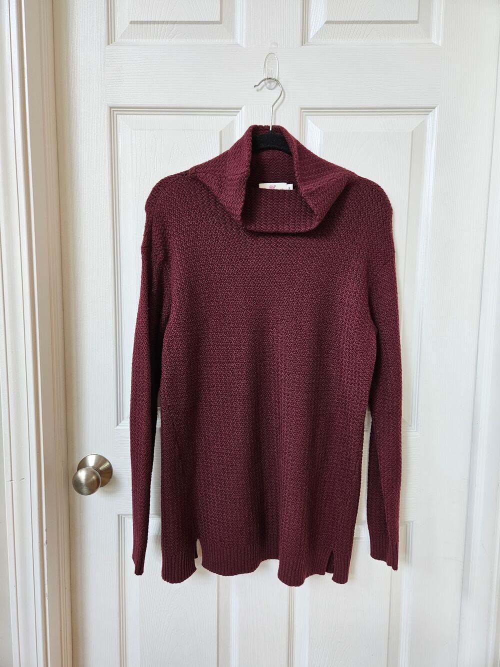Vineyard Vines Women Medium Burgundy Cowl Neck Tunic Sweater Merino Wool Blend